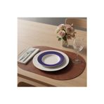 2 Adet Kalın Deri Kahverengi Tam Oval Amerikan Servis Supla 33x44 cm-Kolay Silinir Supla