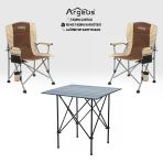 2 Adet Katlanır Kamp Sandalyesi Ve Alüminyum Masa Seti - Rustic Dark - Kum