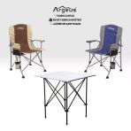 2 Adet Katlanır Kamp Sandalyesi Ve Alüminyum Masa Seti - Rustic Silver -Kum/Mavi