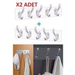 2 Adet Kendinden Yapışkanlı Güçlü Şeffaf 5'li Askılık - Kapı Arkası Mutfak Duvar Banyo
