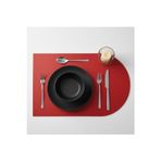 2 Adet Kırmızı Deri Yarım Oval Amerikan Servis Supla 30x44 cm-Kolay Silinebilir Supla