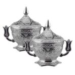 2 Adet Lale Saplı Kapaklı Metal Şekerlik (063-2) - Gümüş