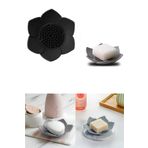 2 Adet Lotus Desenli Sabun ve Sünger Tutacağı Silikon (Siyah) Su Giderli Lotus Şekilli Sabunluk