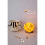 2 Adet Lotus Formlu LED Işıklı Mumluk, Ahşap Kaide, Plastik, Beyaz, (2'li Set) 7.5x8.5 cm