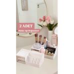 2 Adet Make-Up Şeffaf 2 Çekmeceli Makyaj Düzenleyici - Kozmetik Standı Ruj Kalem Organizer