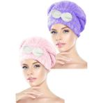 2 Adet Mikrofiber Saç Havlusu Bonesi Lastikli Fiyonklu - Pembe - Lila