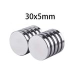 2 Adet Neodyum Mıknatıs, Çap 30mm X Kalınlık 5mm Yuvarlak Süper Güçlü Magnet