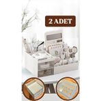 2 Adet Office 2 Çekmeceli Masa Üstü Düzenleyici - Ofis Kalemlik Bölmeli Organizer Kozmetik Stand - Beyaz