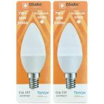 (2 Adet) Osaka 7W (50W) Beyaz Işık (6500K) E14 Duylu (İnce Duy) Led Mum Ampul