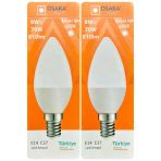 (2 Adet) Osaka 9W (70W) Beyaz Işık (6500K) E14 Duylu (İnce Duy) Led Mum Ampul