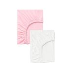 2 Adet Pamuklu Ve Lastikli 60 X 120 Cm Penye Bebek Çarşaf, PEMBE-BEYAZ