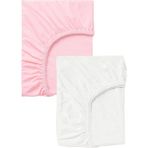 2 Adet Pamuklu Ve Lastikli Penye Bebek Çarşaf - Beyaz - Pembe - 60 x 120 x 15 cm