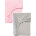 2 Adet Pamuklu ve Lastikli Penye Bebek Çarşaf - Pembe - Gri - 60 x 120 cm