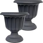 2 adet Plastik Ayaklı Saksı Seti 6 lt İç ve Dış Mekan Çiçek Saksısı 30x29 cm Antrasit Gri