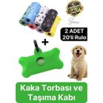 2 Adet Pratik Kutulu Askılı Taşınabilir Kedi Köpek Evcil Hayvan Kaka Dışkı Torbası 20 Poşet Yedek
