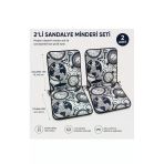 2 Adet Rattan Arkalıklı Sandalye Minderi (Kalınlık 4cm)-Saat Desen Lacivert