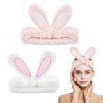 2 adet saç bandı, kozmetik, tavşan kulakları alın bandı, kadınlar ve kızlar için, yumuşak mercan polar, makyaj, spa, güzellik, yüz yıkama, yoga, spor için (beyaz + pembe)