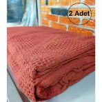 2 Adet Şaheser %100 Pamuk Çift Kişilik Pike 240X220 (Tek Pike)-Brick Red Kiremit