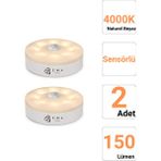2 Adet Sensörlü LED Kabin Işık USB Şarjlı 4000K Doğal Beyaz Işık | Hareket Algılamalı Gece Lambası | Iç Mekan Kullanımına Uygun