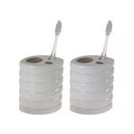 2 Adet Seramik Diş Fırçalık Oval Çizgili Model 9x6x11cm Banyo Seti Çok Renkli