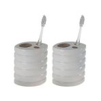 2 Adet Seramik Diş Fırçalık Oval Çizgili Model 9X6x11cm Banyo Seti