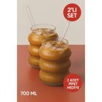 2 Adet Set Cam Buzlu Soğuk Kahve Bardağı + Cam Pipet Hediyeli 700 ml - 0 - Siyah
