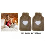 2 ADET SICAK SU TORBASI PELUŞ KALPLİ,BEJ TERMOFOR 27x17CM 1 LİTRE