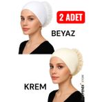 2 Adet Silikonlu Fırfırlı Bone Kaymaz Likralı Dikişsiz Krem Beyaz | Konforlu Şık Pratik Bone
