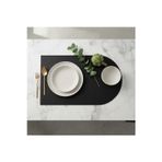 2 Adet Siyah Deri Yarım Oval Amerikan Servis Supla 30x44 cm-Kolay Silinebilir Supla