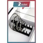 2 Adet Siyah Tencere Kapak Organizeri, 6 Bölmeli, Pratik Düzenleyici - Ahşap - Seçenek 1