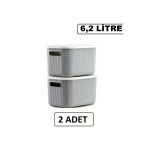 2 Adet Storage 6Lt Gri Çok Amaçlı Dolap Düzenleyici Kapaklı Kutu, Dekoratif Anaokulu Saklama Kutusu