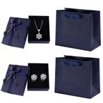 2 adet takı kutusu, hediye keseli, 9 x 7 x 3 cm, takı hediye kutuları, hediye paketi, küpe ve kolye için kurdeleli takı, küçük hediye kutusu, kapaklı (koyu mavi)