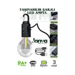 2 Adet Taşınabilir Şarjlı Led Ampül Outdoor Kamp Bahçe Lambası 10w Askılı Kırılmaz Led Işık Siyah
