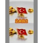 2 Adet Türk Bayrağı Gold Yaka Rozeti Altın