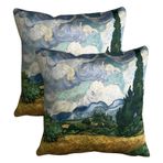2 Adet Van Gogh Selvi Ağaç Buğday Tarlası Temalı Çift Taraf Dijital Baskılı Fermuarlı Kırlent Kılıfı
