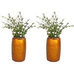 2 ADET VAZO DAHİL,VAZODA ÇİÇEK,BEYAZ YAPAY ÇİÇEK,VAZO DEKORATİF ALTIN RENKLİ POLİRESİN 5X5X12CM