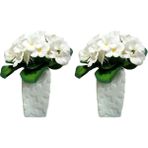 2 Adet Vazo Dahil,vazoda Çiçek,beyaz Yapay Çiçek,vazo Dekoratif Çiçekli Su Yeşili 7X7X17CM - Renkli
