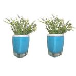 2 ADET VAZO DAHİL,VAZODA ÇİÇEK,BEYAZ YAPAY ÇİÇEK,VAZO DEKORATİF GRİ MAVİ POLİRESİN 8X4X16CM