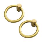 2 adet Vintage Pure Brass altıgen sap yuvarlak halka mobilya düğmeleri çekmece çekme halkaları dolap halkası dolap kulpu kapı kolları çekmece düğmeleri komodin için, donanım (65 mm, altın)