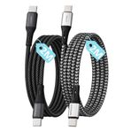 2 Adet x 2Metre Type C-C ÖRGÜLÜ Kablo Seti, REMORAX Wahoo, 60Watt PD Hızlı Şarj, iPhone 15/16/17 ve Andoid İçin, 1Ad x Siyah ve 1Ad x Gri-Siyah Kablo (2Ad x 2Mt Siyah ve Gri-Siyah)
