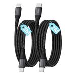 2 Adet x 2Metre Type C-C ÖRGÜLÜ Kablo Seti, REMORAX Wahoo, 60Watt PD Hızlı Şarj, iPhone 15/16/17 ve Andoid İçin, Siyah (2Ad x 2Metre Siyah)