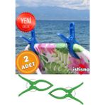 2 Adet Xxl Büyük Boy Şezlong Plaj Havlusu Mandalı Halı Asma Battaniye ve Havlu Tutucu Mandal - Yetişkin - Yeşil