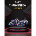 2 Adet Y20 Max Telsiz Özellikli 5.3 Motosiklet Kask Kulaklık Intercom Işıklı Motorsiklet Interkom - Siyah