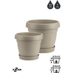 2 Boy Mono Saksı Seti Tabaklı Drenaj Delikli Plastik Çiçek Saksısı Set - Bej
