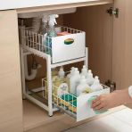 2 Çekmeceli Organizer Sepet – 25x42 cm, Raylı Sistem, Çok Amaçlı Kullanım (Beyaz)