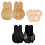 2 çift görünmez yapışkan sütyen kendinden yapışkanlı askısız Lift up Rabbit sütyen kadınlar için 5 adet göğüs ucu pasties, Bej+Siyah, S