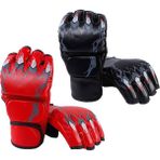2 Çift Mma Eldiveni Yarım Pu Dövüş Eldiveni Kickboks Eldiveni Kırmızı ve (Yurt Dışından) - Renkli