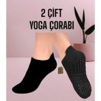 2 Çift Yoga Pilates Tavaf Dikişsiz Çorap Kadın Kaymaz Taban Pamuklu Silikon Baskılı Siyah