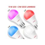 2 In 1 Led Gece Lambası 9W Led +2W Gece Lambası Mavi kirmizi