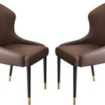 2 K Yemek Sandalyesi Takımı Aşınmaya Dayanıklı Deri Kanepe Sandalye Yatak Odası Evlilik Odası Balkon Tuvalet Masası Makyaj Sandalyesi Koyu Kahverengi, Koyu Kahverengi-,Dark Brown-One Size